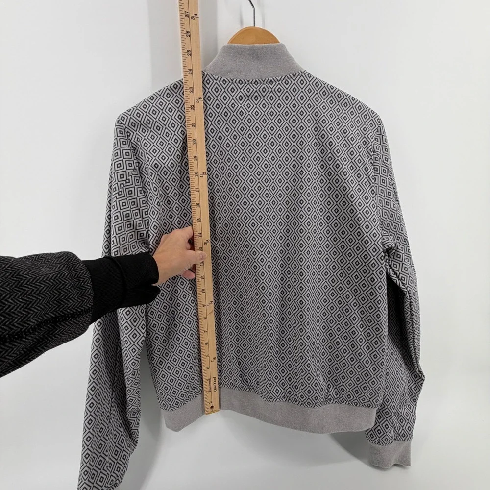 JF J Ferrar Mens Bomber Jacket Geometric Print‎ Full Zip Gray Casual Outerwear